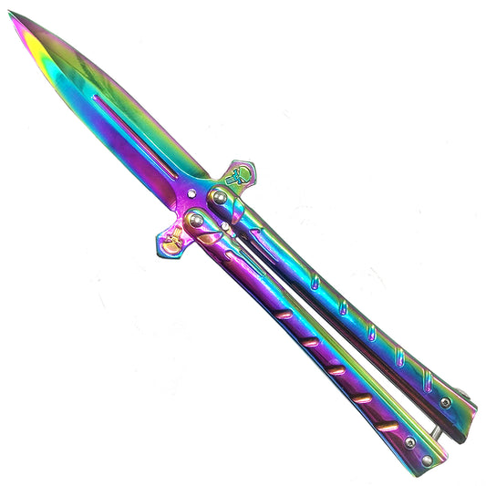 Rainbow Skull Butterfly Knife