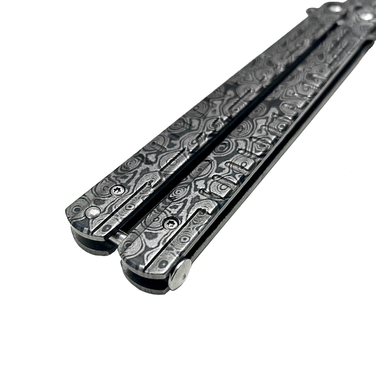 "Stains" Damascus Butterfly Knife