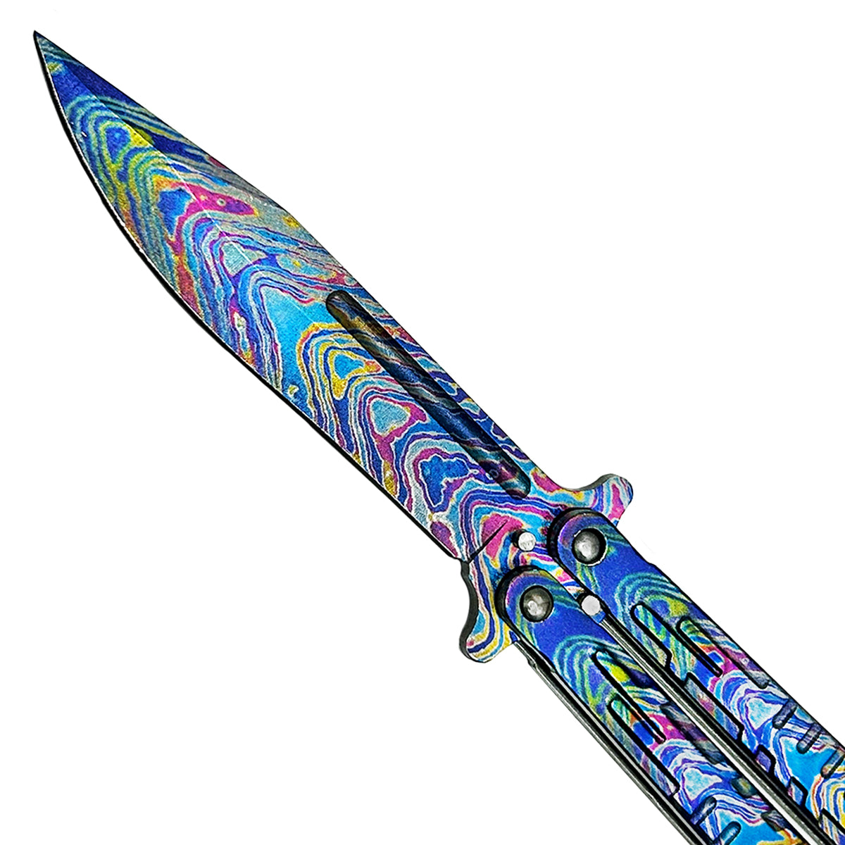 "Stains" Colors Damascus Butterfly Knife