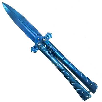 Blue Skull Butterfly Knife