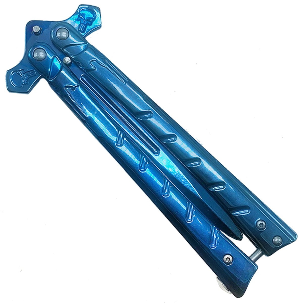 Blue Skull Butterfly Knife