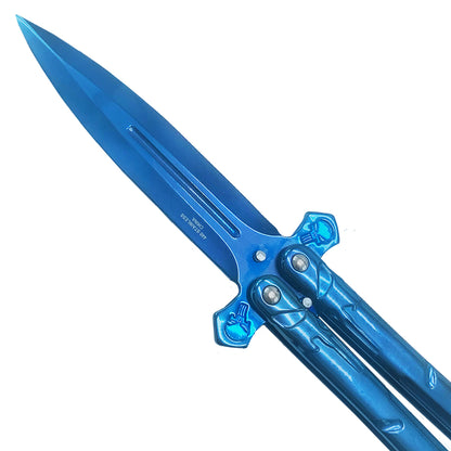 Blue Skull Butterfly Knife
