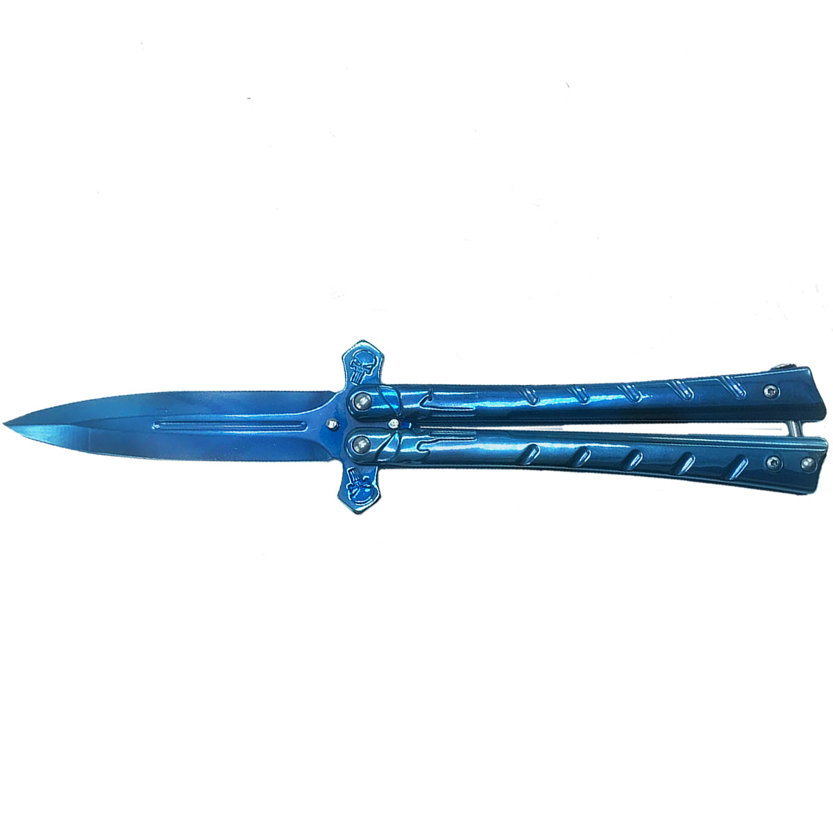 Blue Skull Butterfly Knife