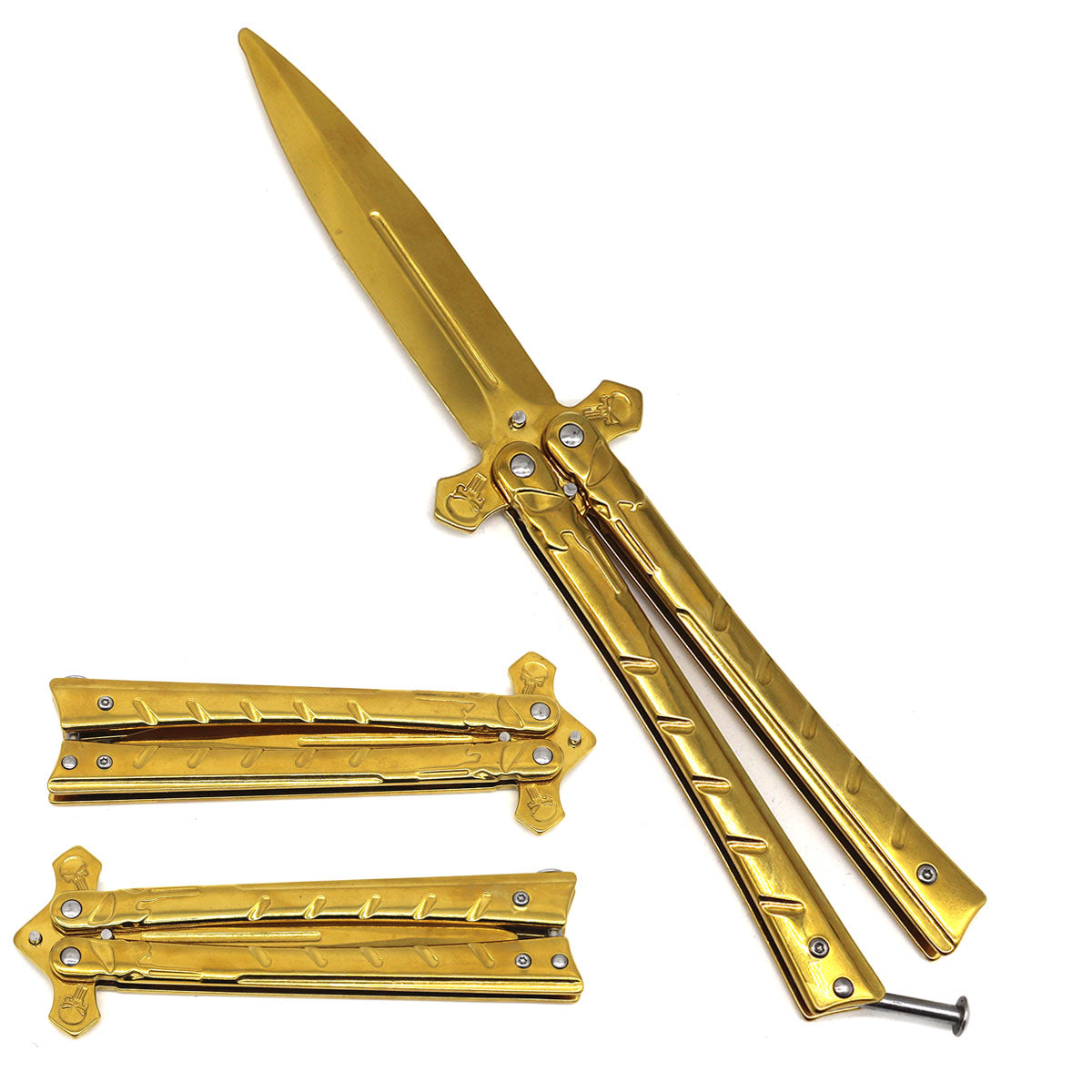 Gold Skull Butterfly Knife