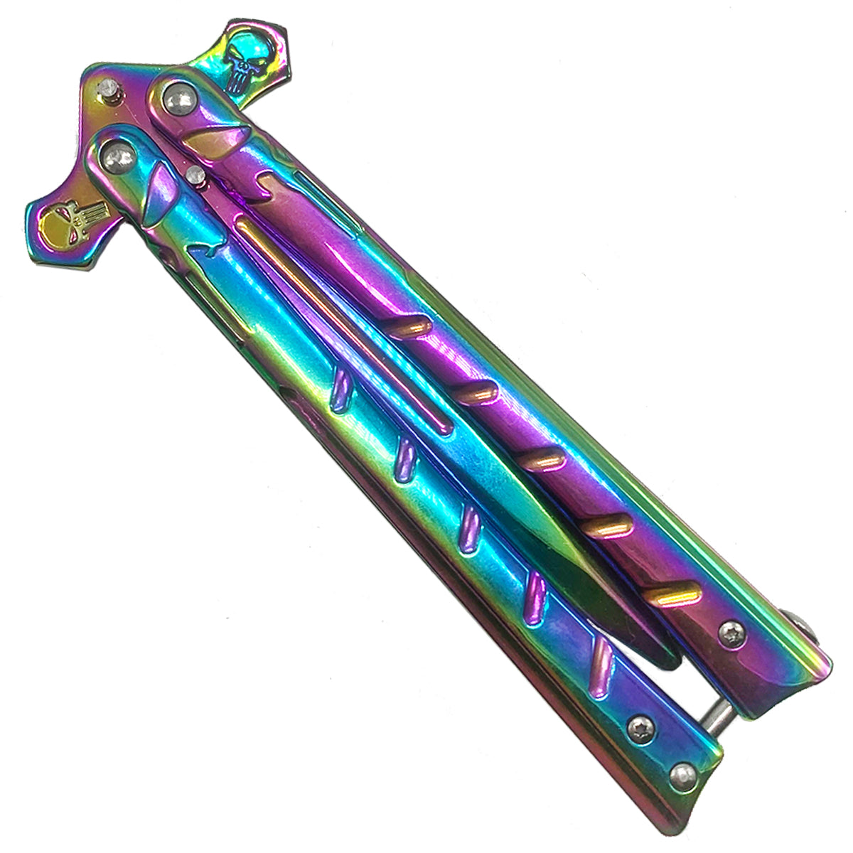 Rainbow Skull Butterfly Knife