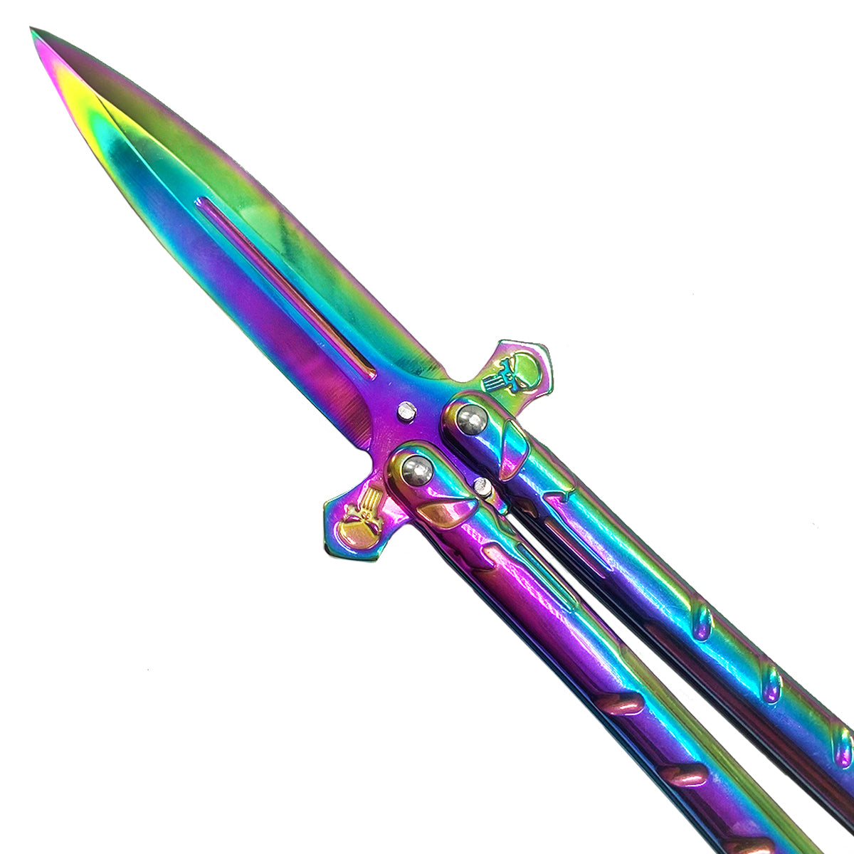 Rainbow Skull Butterfly Knife
