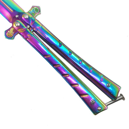 Rainbow Skull Butterfly Knife