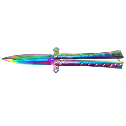 Rainbow Skull Butterfly Knife