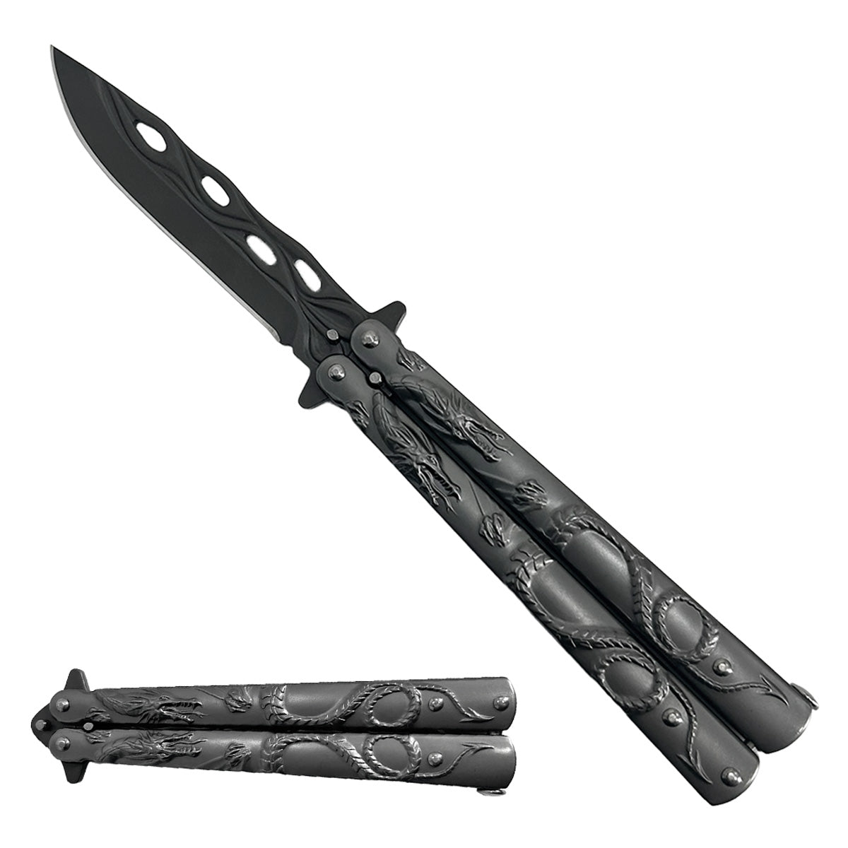 Gray "Lunar Dragon" Black Butterfly Knife