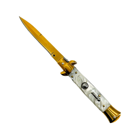 "Classico" White Handle Gold Blade Switchblade