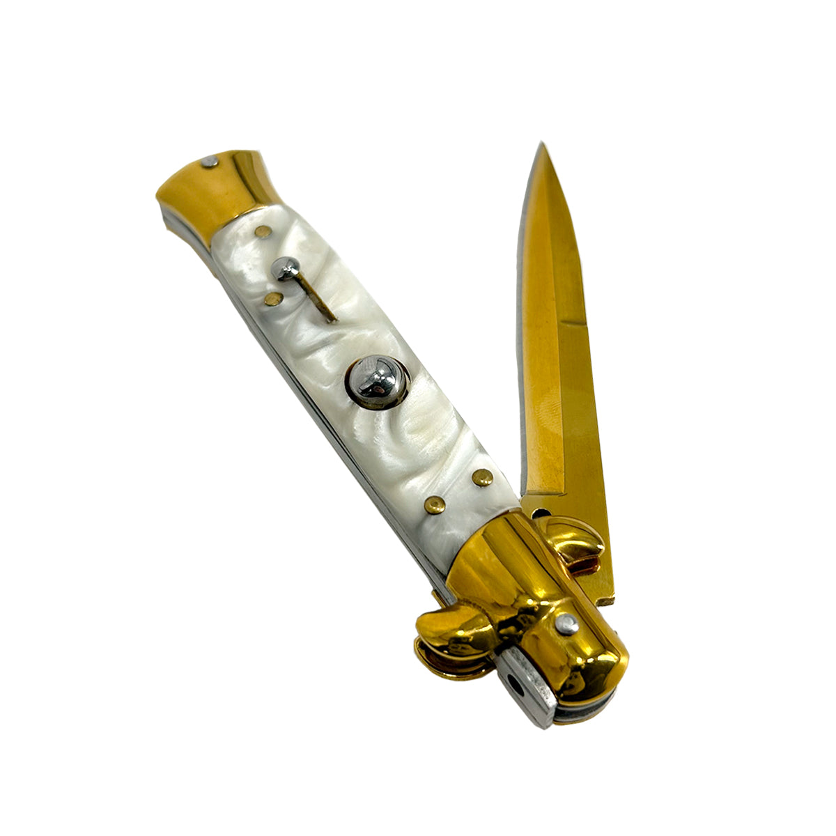 "Classico" White Handle Gold Blade Switchblade