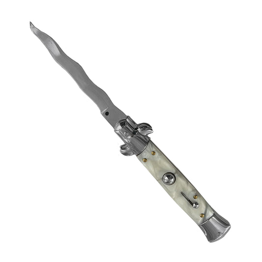 "Wavy" White Marble Butterfly Knife