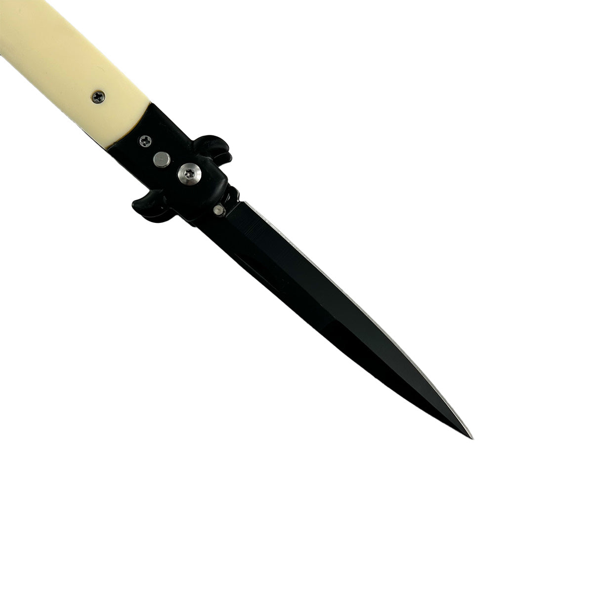 "Polished" Black Blade Bone Handle Switchblade