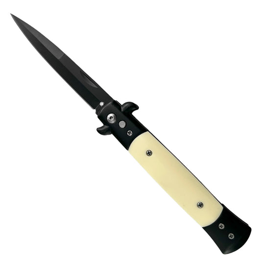 "Polished" Black Blade Bone Handle Switchblade