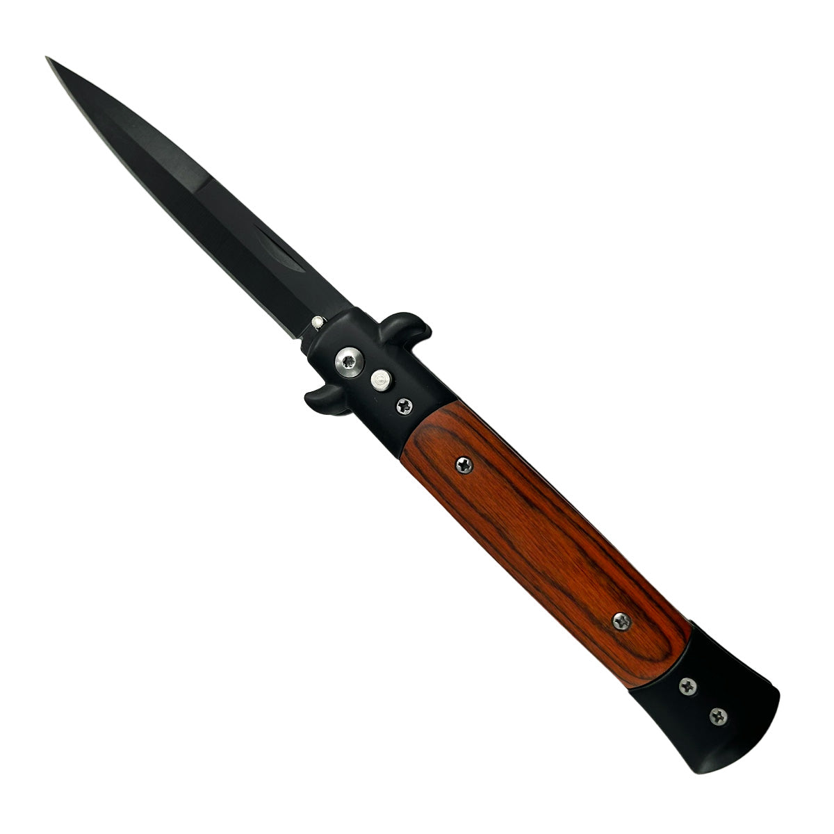 "Polished" Black Blade Wood Switchblade