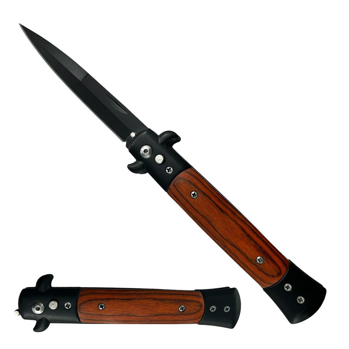 "Polished" Black Blade Wood Switchblade