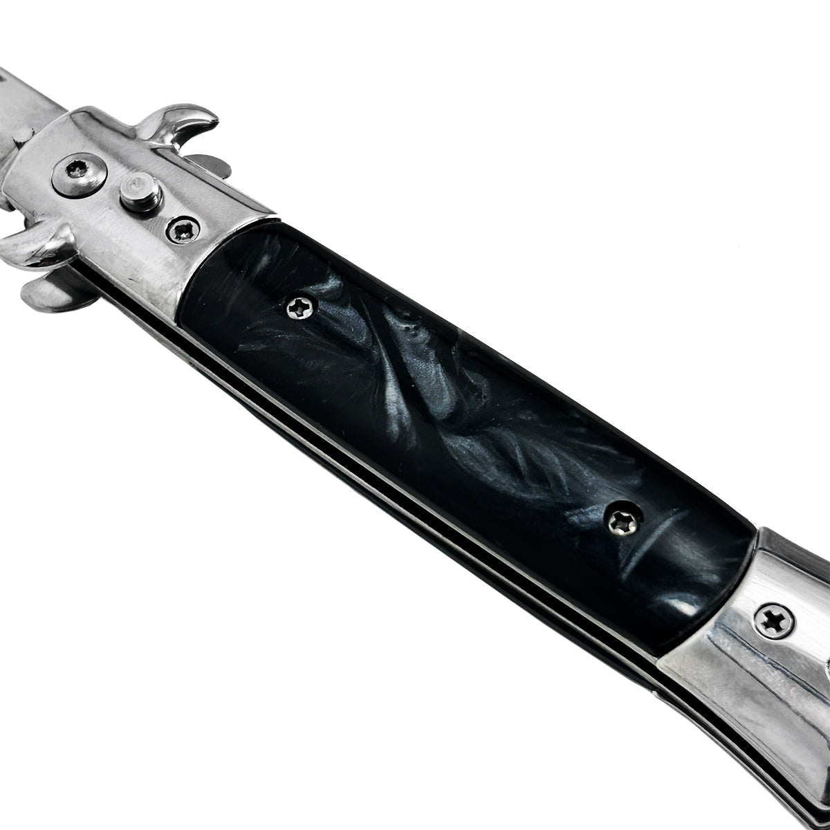 "Polished" Black Marble Silver Blade Switchblade