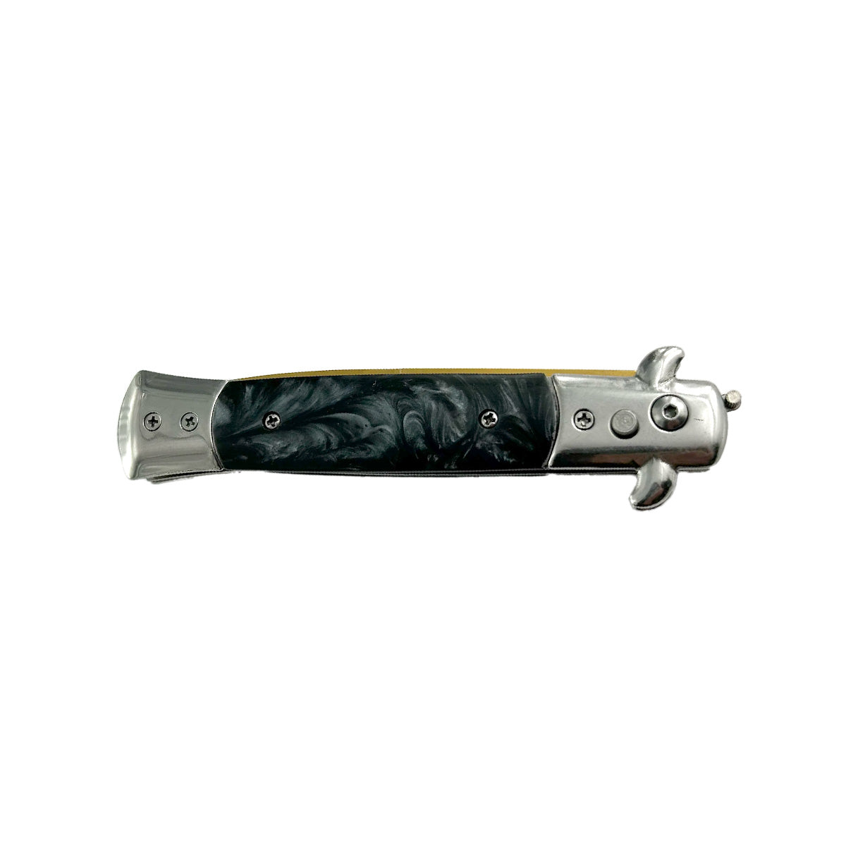 "Polished" Black Marble Gold Blade Switchblade