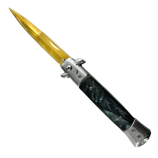 "Polished" Black Marble Gold Blade Switchblade