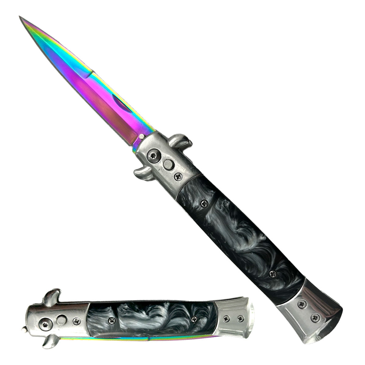 "Polished" Black Marble Rainbow Blade Switchblade