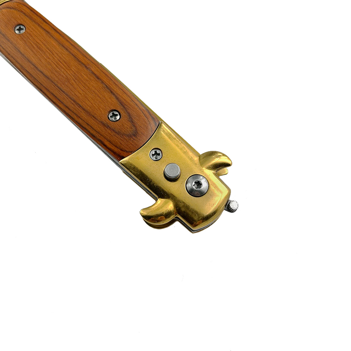 "Polished" Wood Handle Gold Blade Switchblade