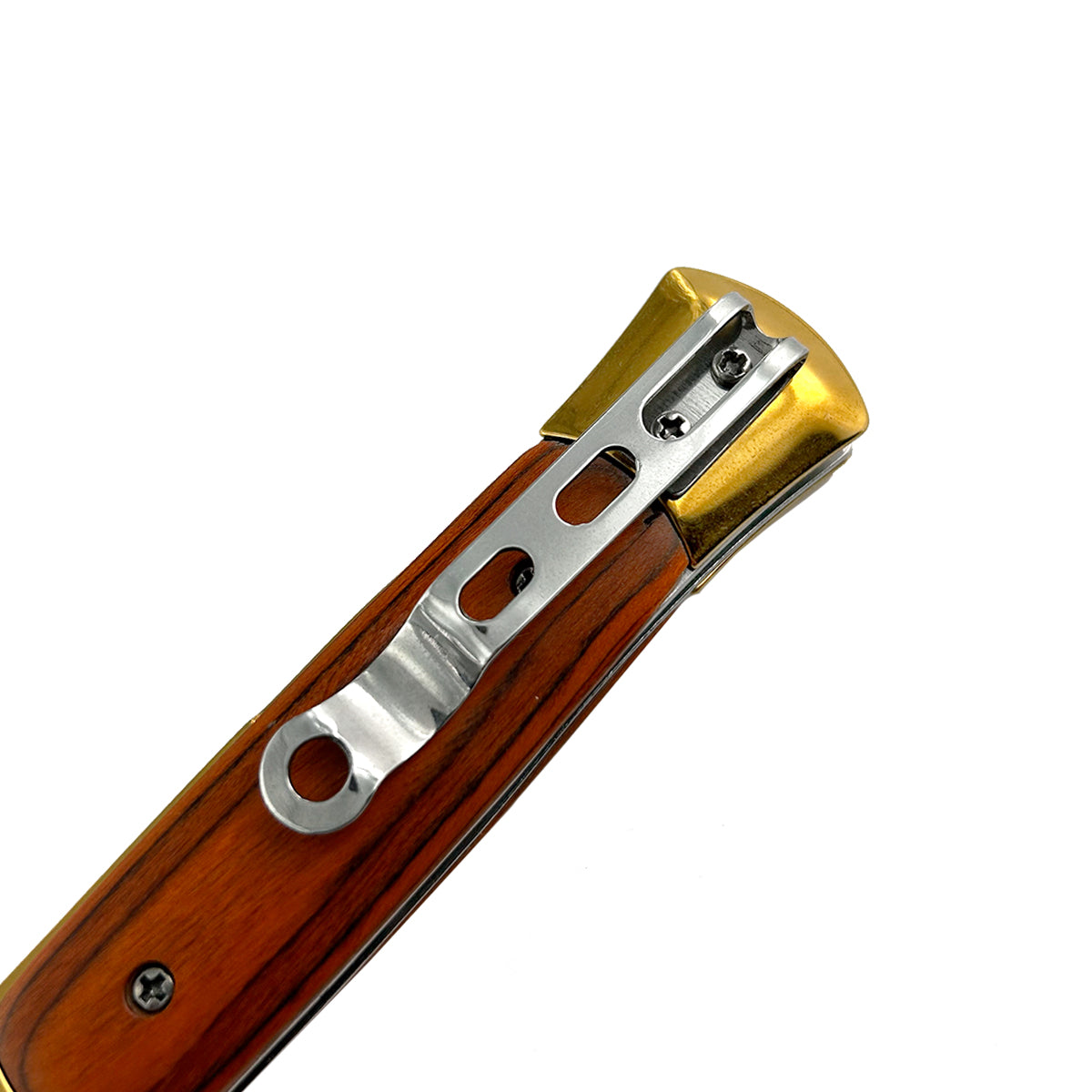 "Polished" Wood Handle Gold Blade Switchblade