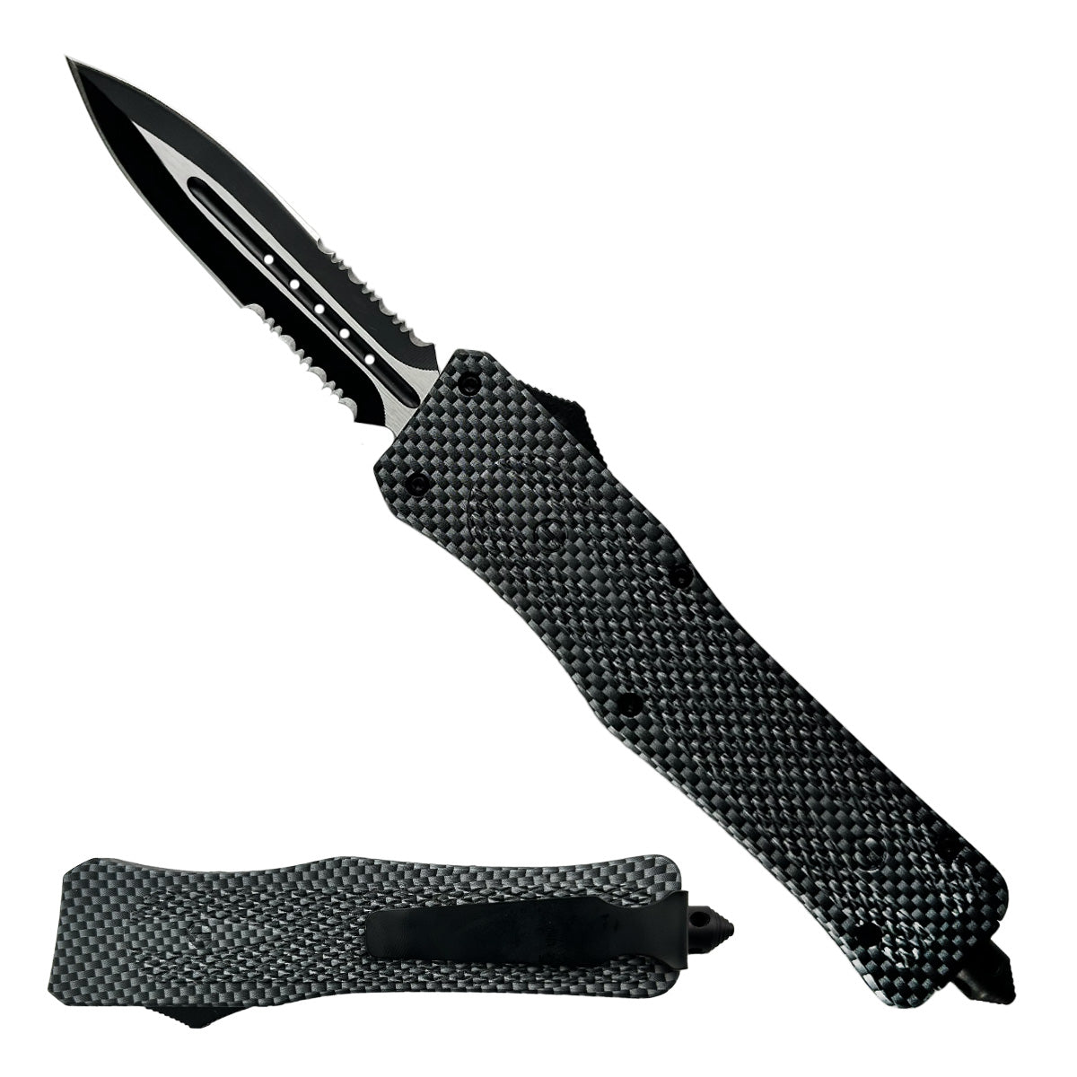 "Nightedge" Double Edge Serrated Carbon Fiber OTF Knife