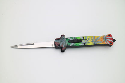 Marijuana Flag OTF Stiletto Knife