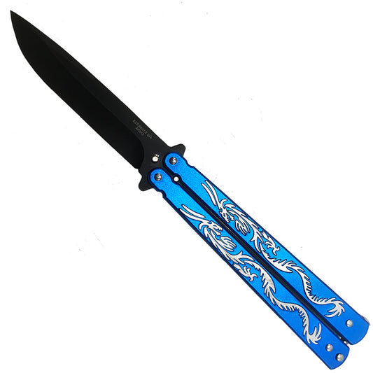 Buy Balisong / Butterfly Knife Online - "Blue Twin Dragons" 