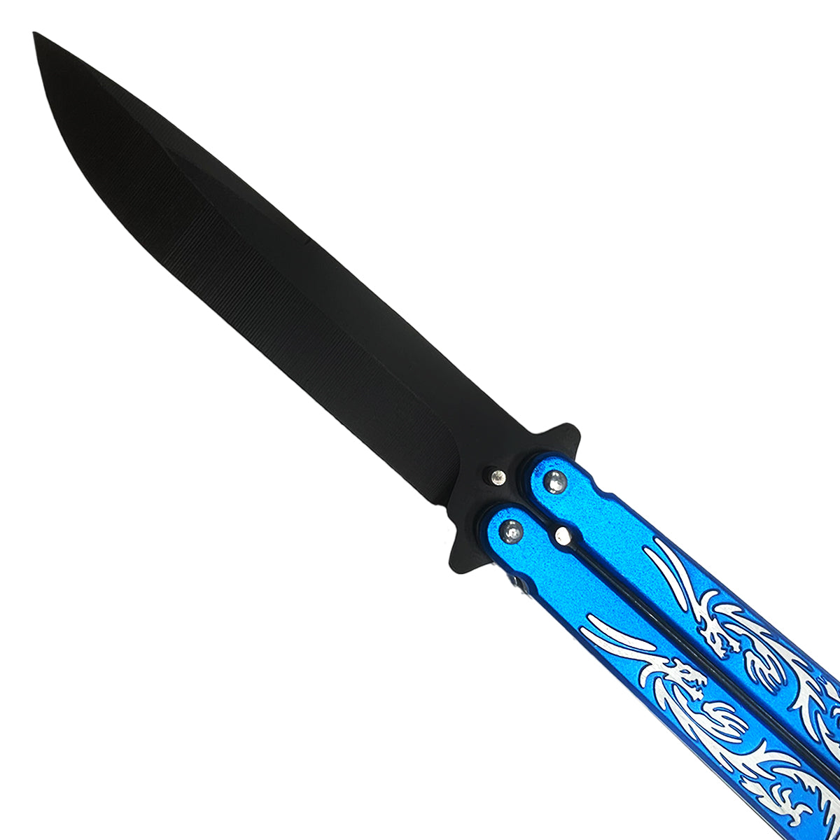 Buy Balisong / Butterfly Knife Online - "Blue Twin Dragons" 