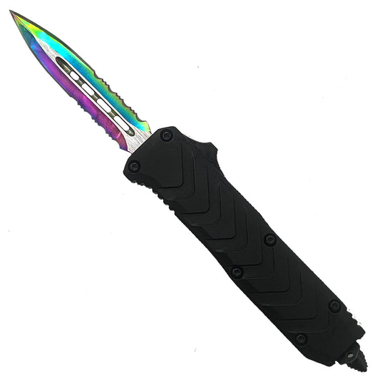 "Ice cream" OTF Knife for Sale - Rainbow Double Serrated Blade.