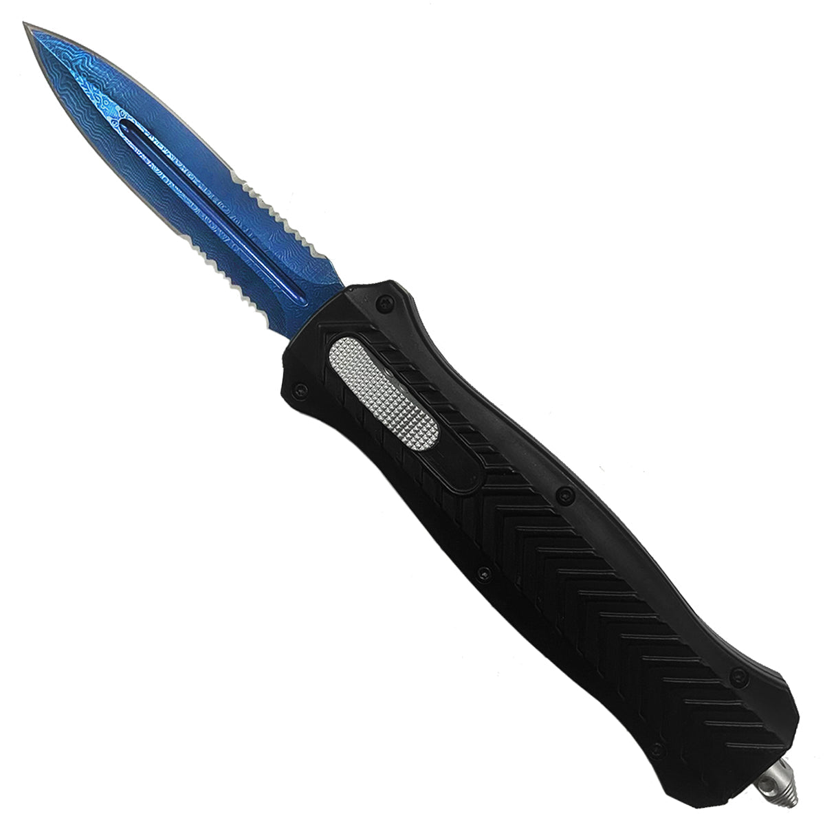 Best OTF Knives for Sale: "Wavecutter" Double Serrated Blade.