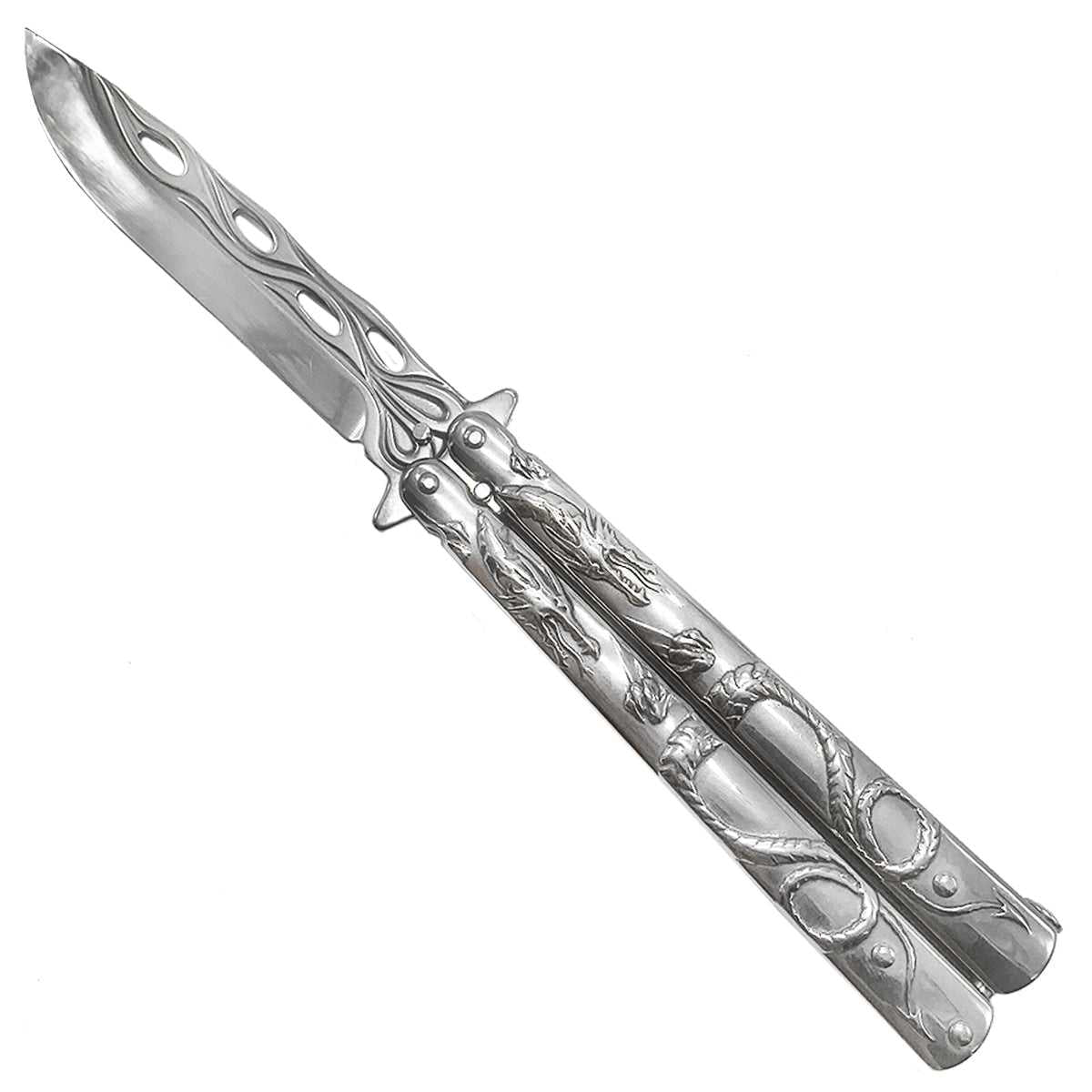 Buy Butterfly Knives Online: "Lunar" Silver Butterfly Knife for Sale.