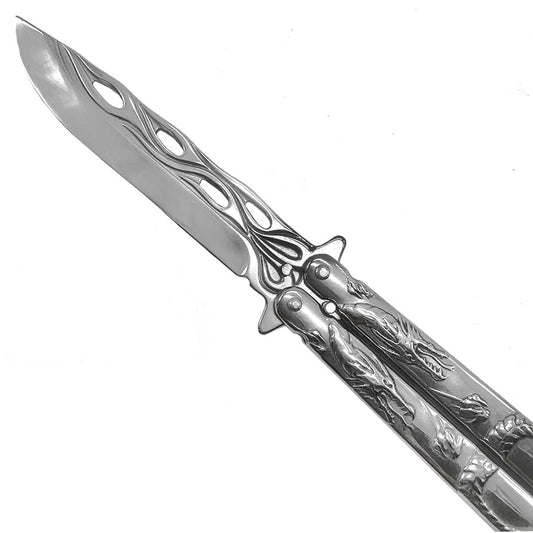 Buy Butterfly Knives Online: "Lunar" Silver Butterfly Knife for Sale.