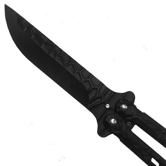 Black raven butterfly knife wholesale balisongs with textured blade and handle by ALP Imports